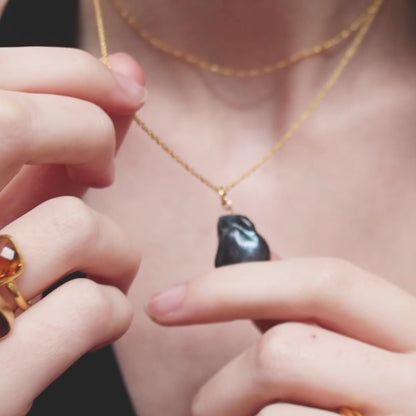 Baroque Pearl Necklace | Black | Gold