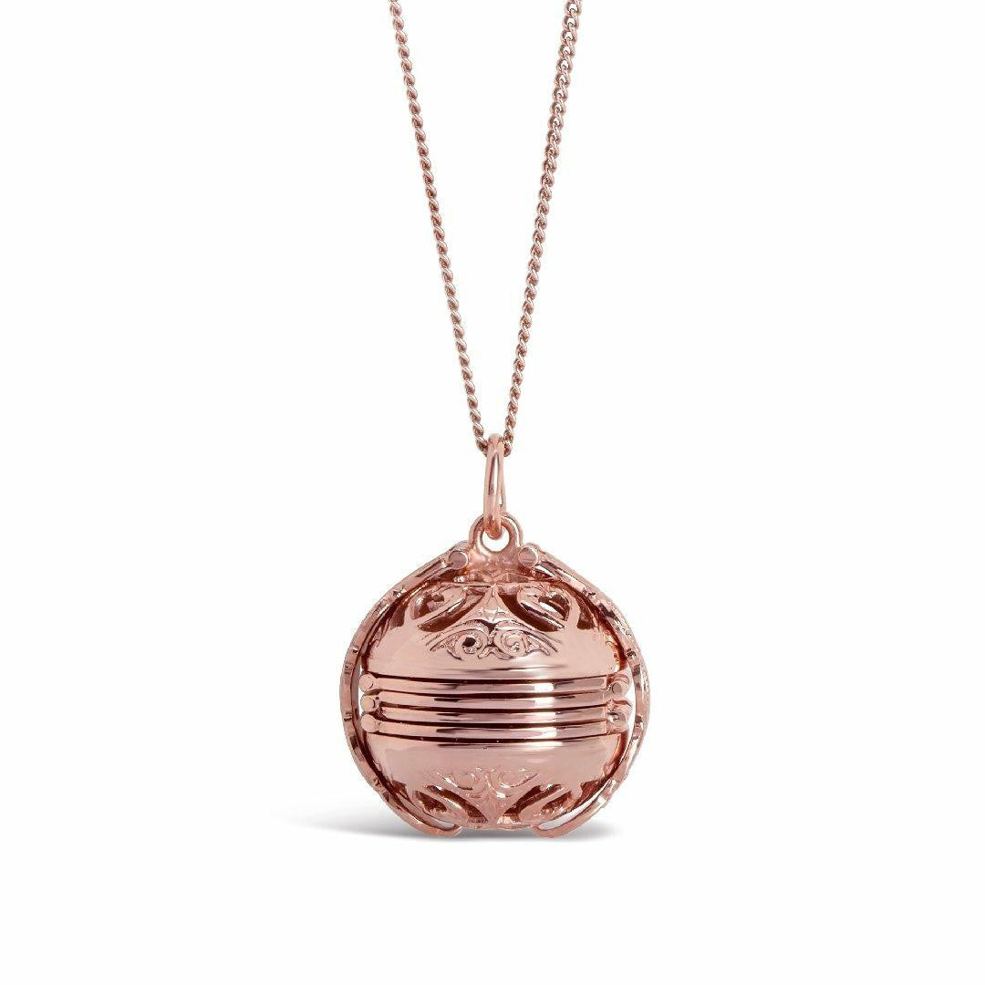 Lily Blanche rose gold memory keeper locket on white background