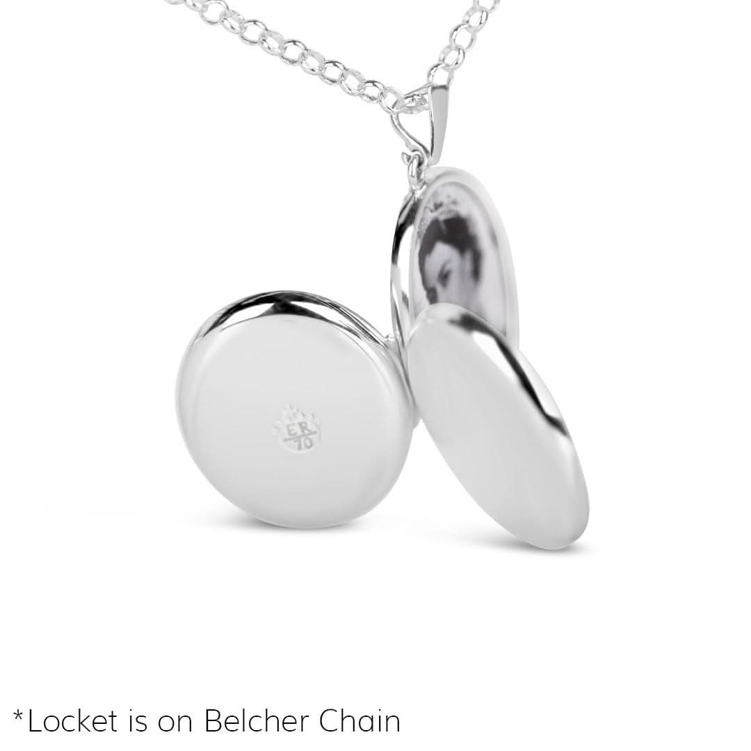 Queen Elizabeth four photo locket in silver on a white background