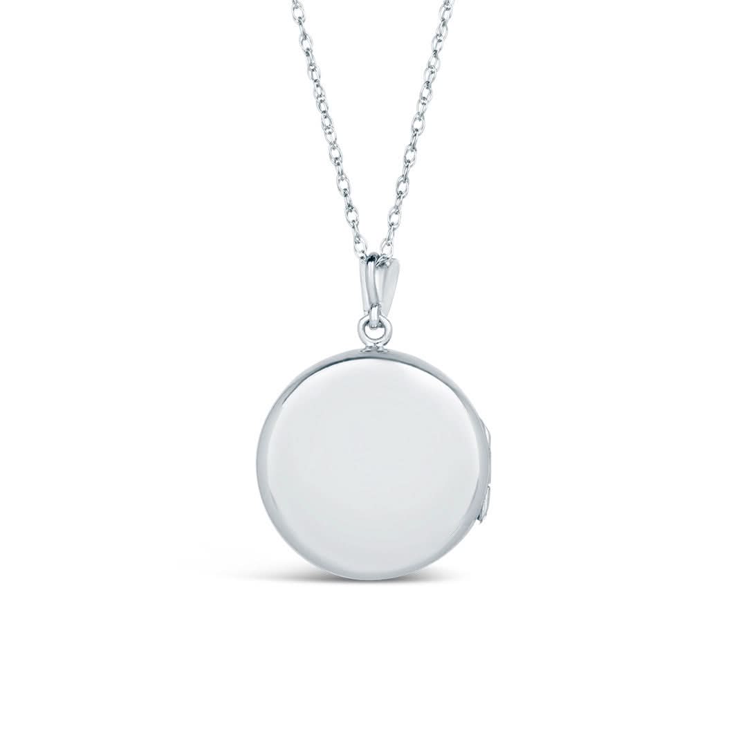 back of white gold round diamond heat locket