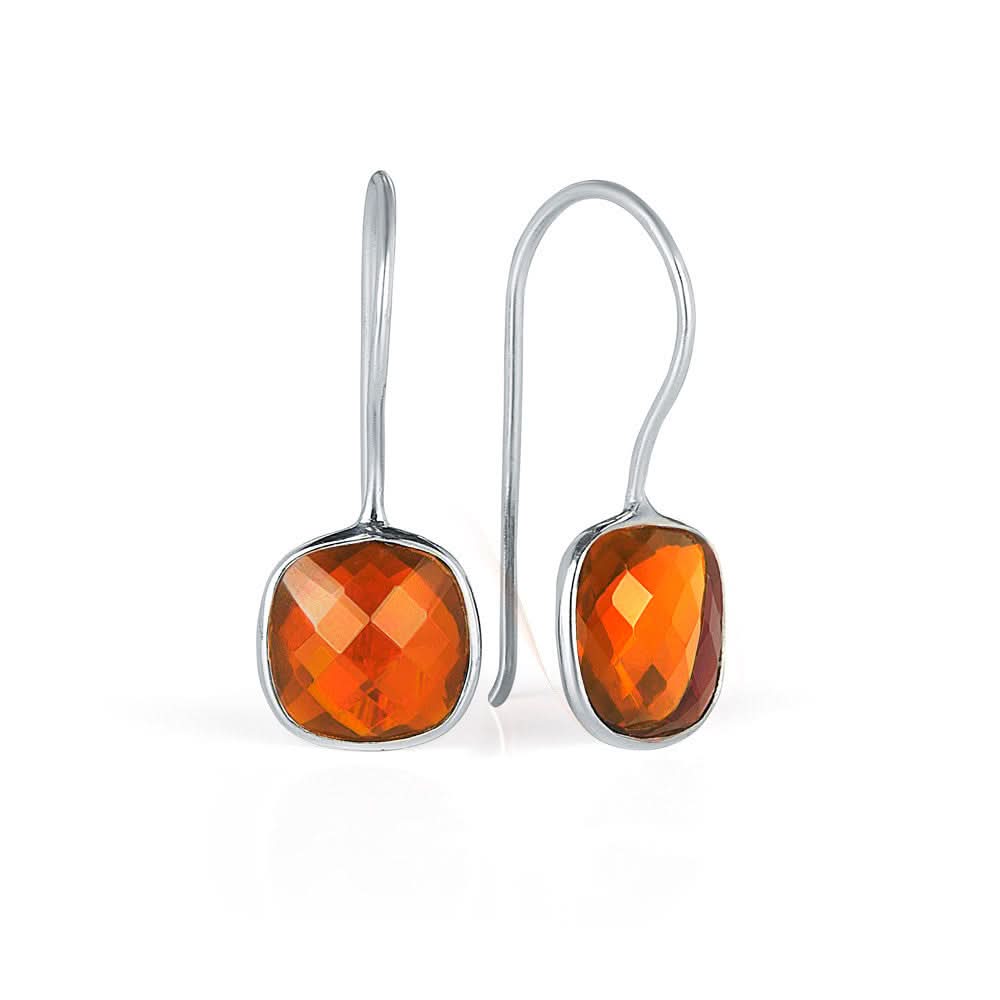 carnelian earrings in silver on a white background
