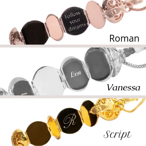 example of engraving and the different fonts available