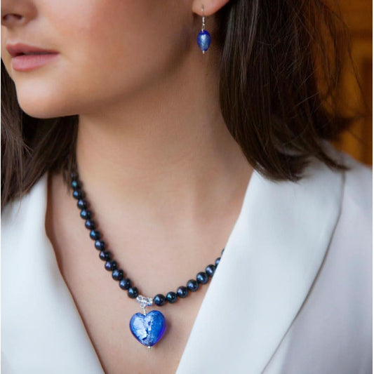 LILY BLANCHE Midnight Pearl Heart Necklace modelled