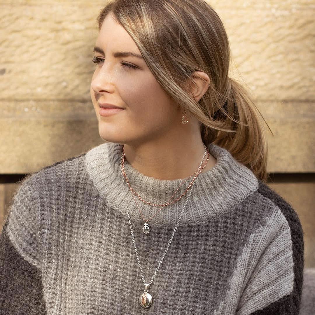 White Quartz Charm Necklace | Rose Gold | April