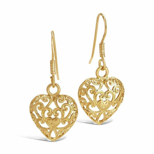 Lily Blanche Gold Filigree Heart Earrings