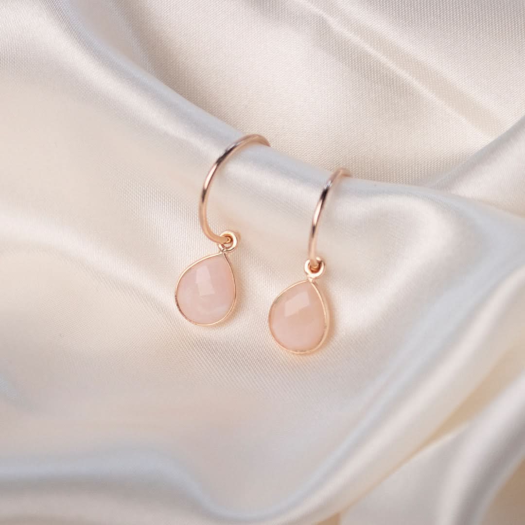 Pink Opal Drop Hoop Earrings | Rose Gold - October