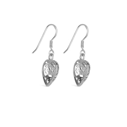 heart earrings in silver on a white background