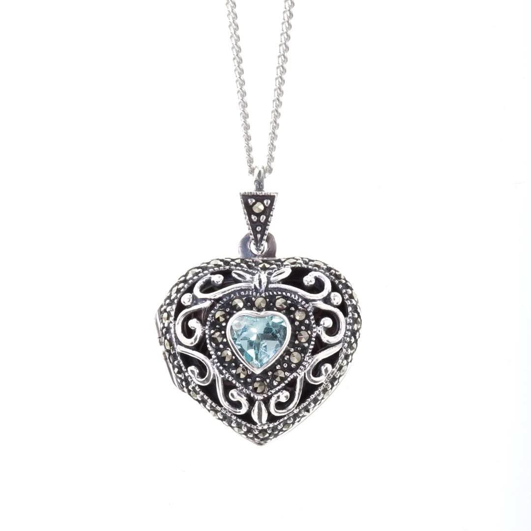 Lily Blanche white gold vintage heart locket with topaz gemstone