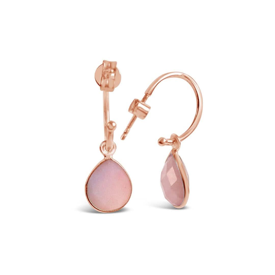 Pink Opal Drop Hoop Earrings Rose Gold October Lily Blanche