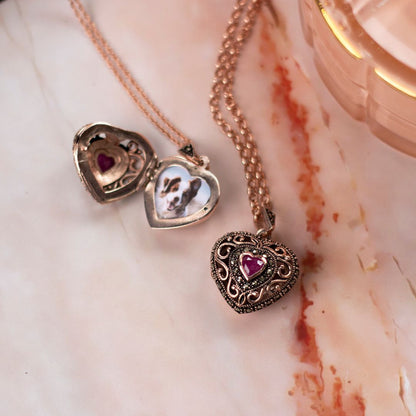 rose gold vintage heart locket with rose gold pendant including two photos