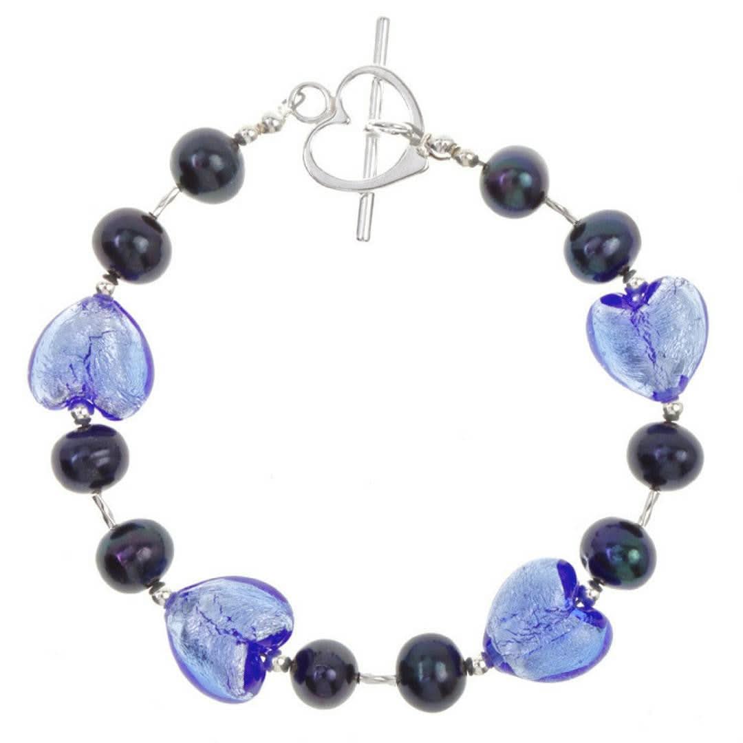 midnight pearl heart bracelet on a white background