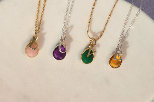 pink opal, amethyst, emerald and citrine necklaces