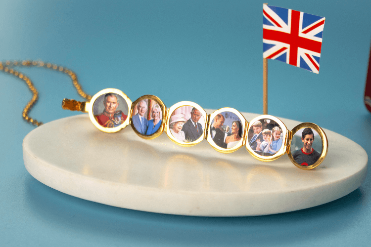 gold six photo locket filled with photos of the king for the coronation
