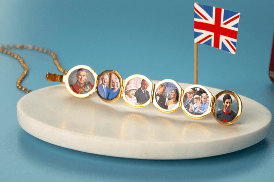 gold six photo locket filled with photos of the king for the coronation