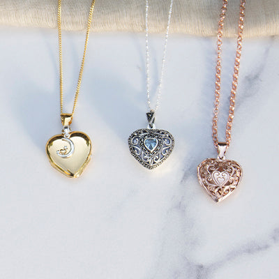 lily Blanche lockets in silver, gold and rose gold 