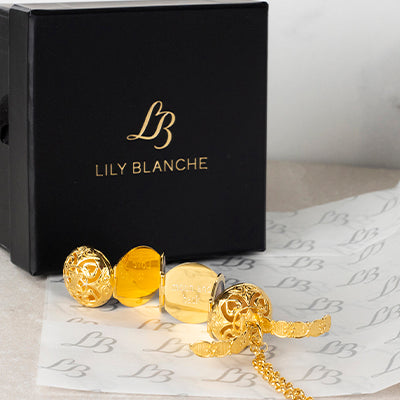 Lily Blanche black gift box with open Memory Keeper Locket