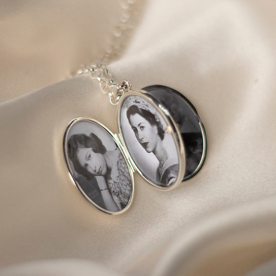 Four Photo silver opal locket showing images of Queen Elizabeth II