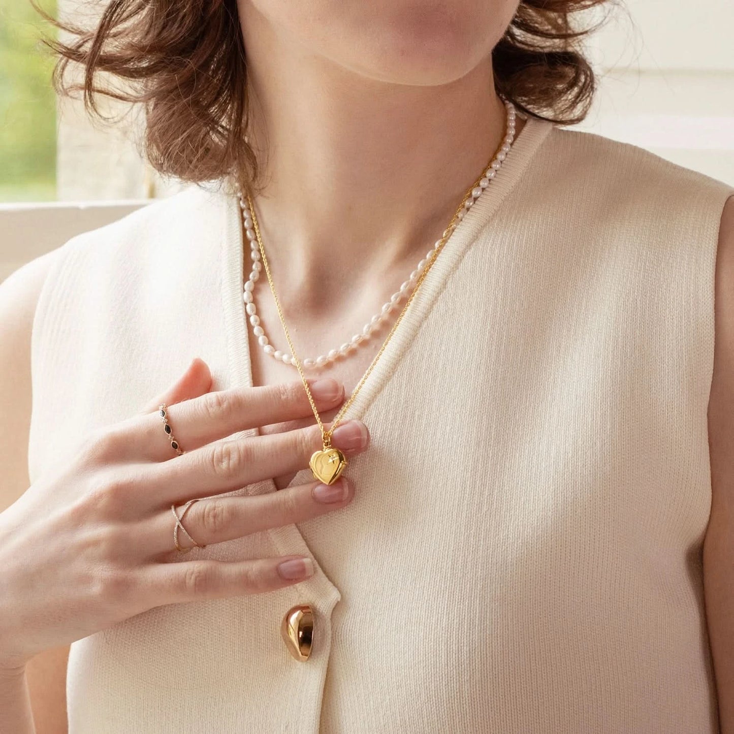 2 Photo Diamond Heart Locket Gold + Photos