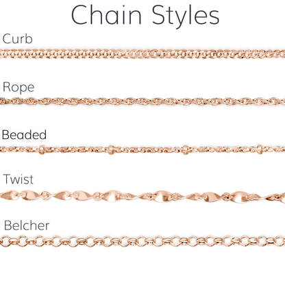Rose gold chain styles and lengths by Lily Blanche
