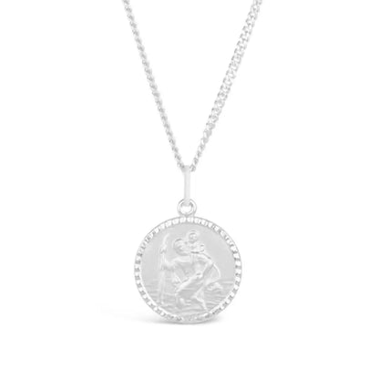 Sterling silver St Christopher pendant necklace on chain, classic religious travel charm for men