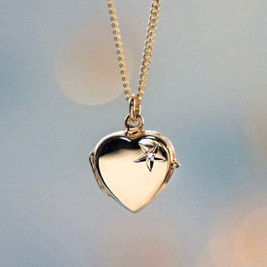 2 Photo Diamond Heart Locket Gold + Photos