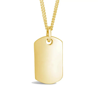 XL Gold Vermeil Dog Tag Necklace on an 18ct Gold Vermeil Belcher Chain by Lily Blanche, polished military-style pendant for personalised engraving.