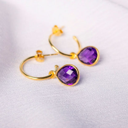 Amethyst Hoop Earrings | Gold | February Birthstone