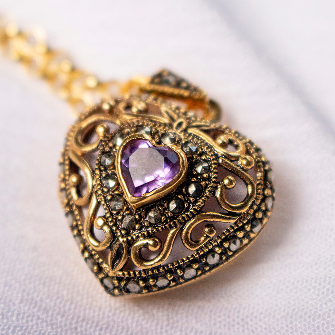 Amethyst Vintage Heart Locket | Gold