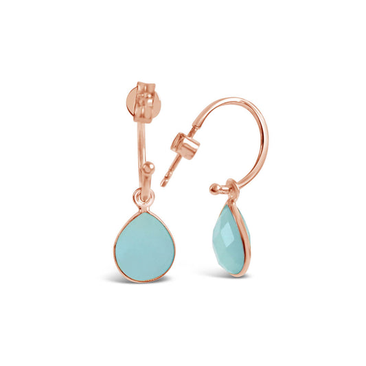 Aqua Chalcedony Hoop Earrings | Rose Gold | March Birthstone