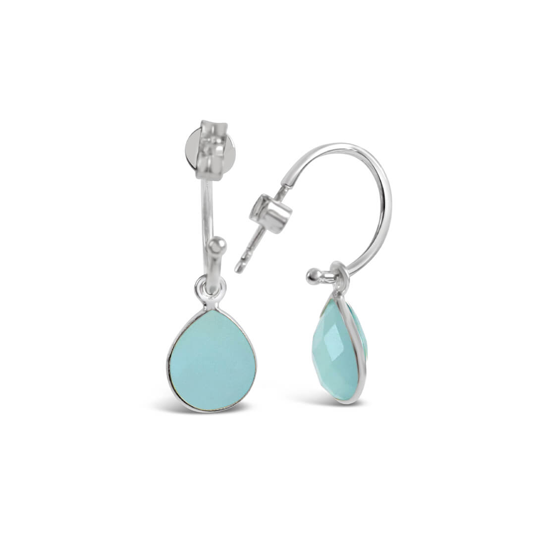 Aqua Chalcedony Hoop Earrings | Silver | March Birthstone