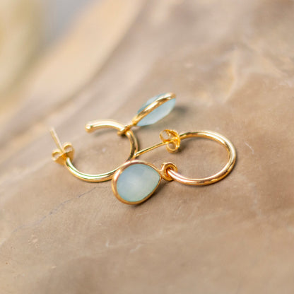 Aqua Chalcedony Hoop Earrings | Gold | March Birthstone