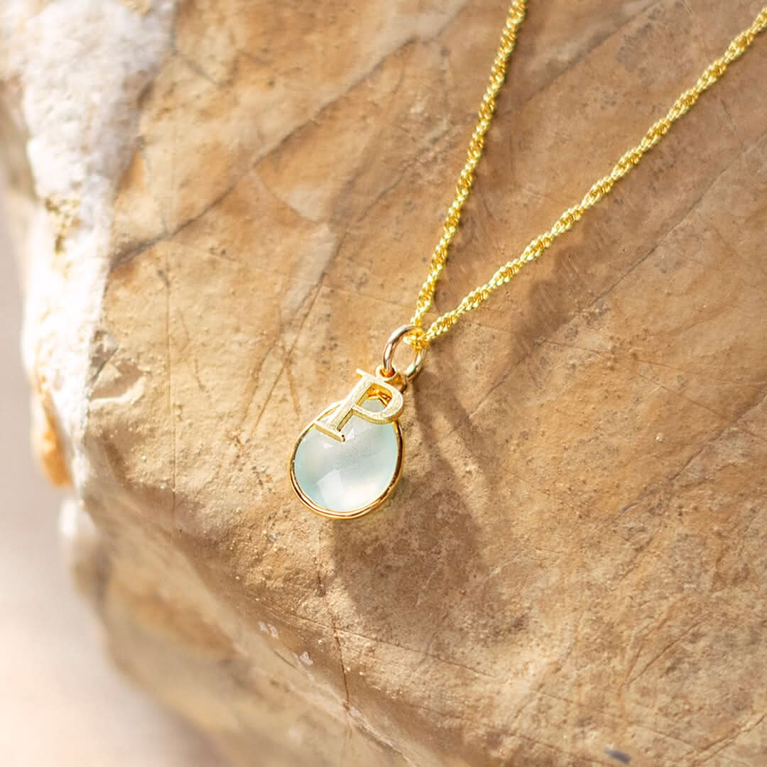 Aqua Chalcedony Necklace | Gold | March Birthstone