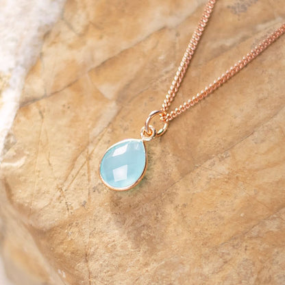 Aqua Chalcedony Necklace | Rose Gold | March