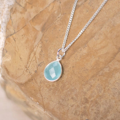 Aqua Chalcedony Necklace | Silver | March Birthstone