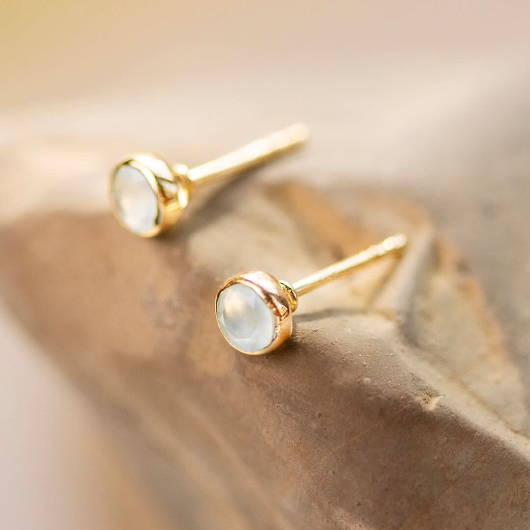 Aqua Chalcedony Mini Stud Earrings | Gold | March Birthstone