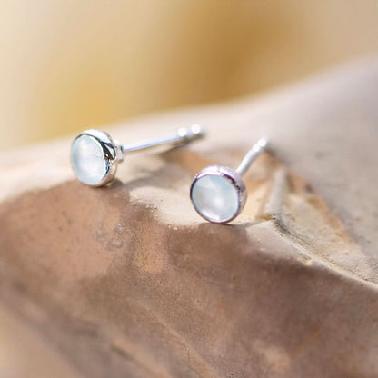 Aqua Chalcedony Stud Earrings | Silver | March Birthday