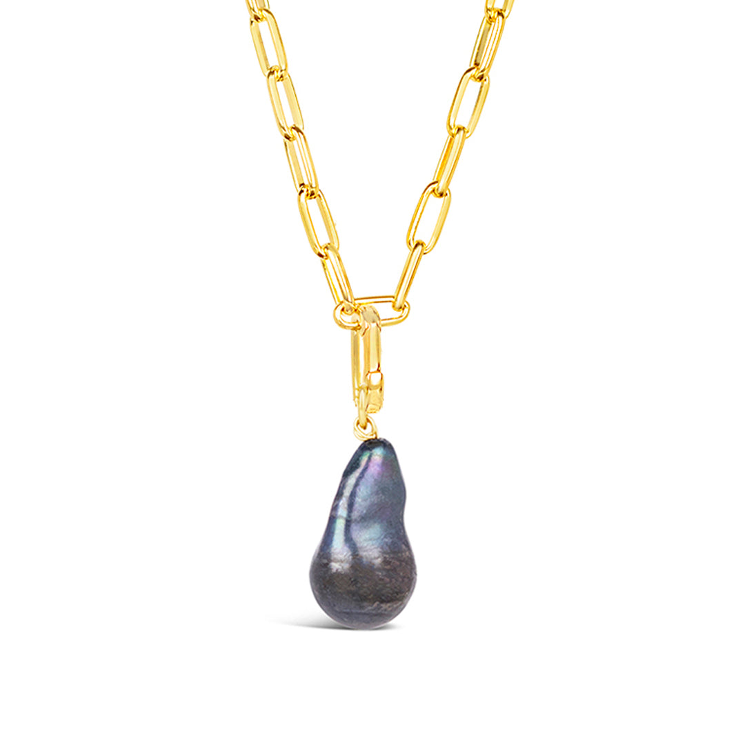 Detachable Black Baroque Pearl in Gold