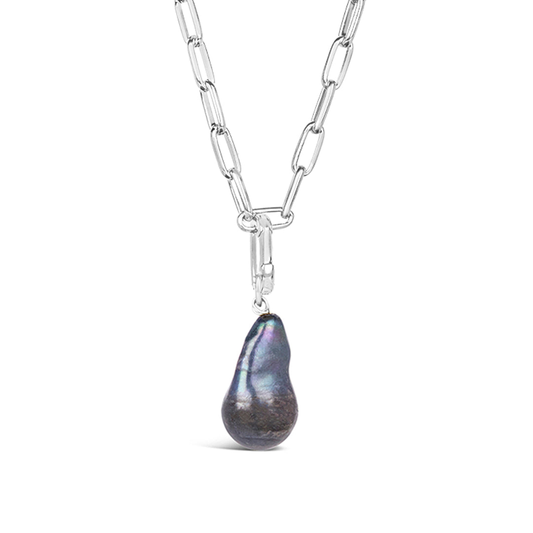 Detachable Black Baroque Pearl in Silver