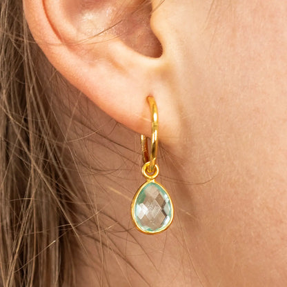 Blue Topaz Drop Hoop Earrings | Gold - December