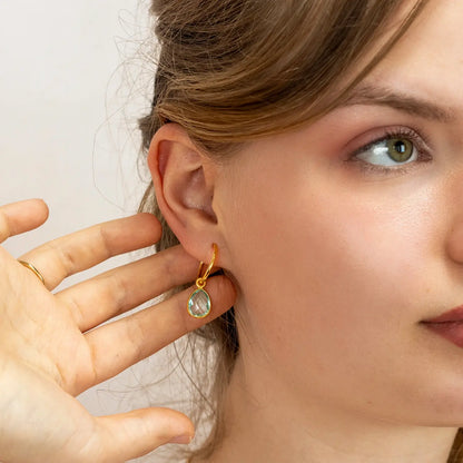 Blue Topaz Drop Hoop Earrings | Gold - December