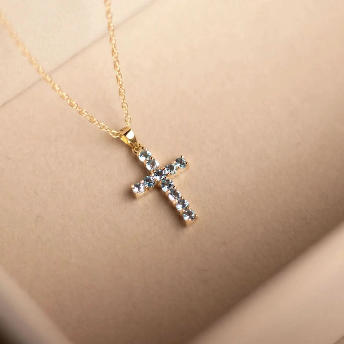 blue topaz cross gold necklace with chain