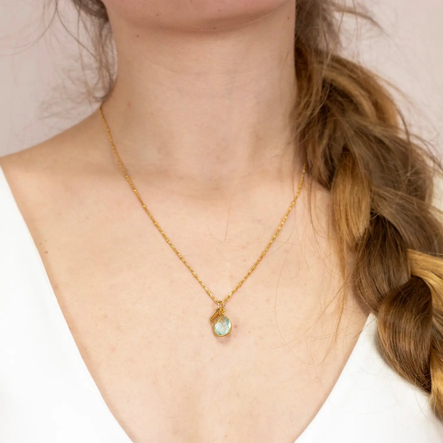 Blue Topaz Charm Necklace | Gold - December