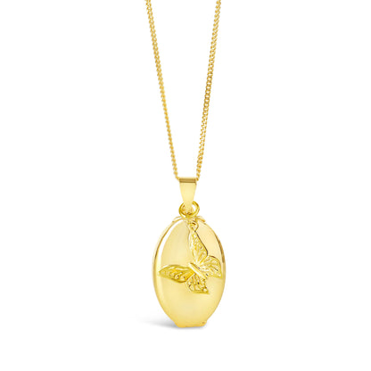 Four Photo Oval Butterfly Locket Gold + Photos
