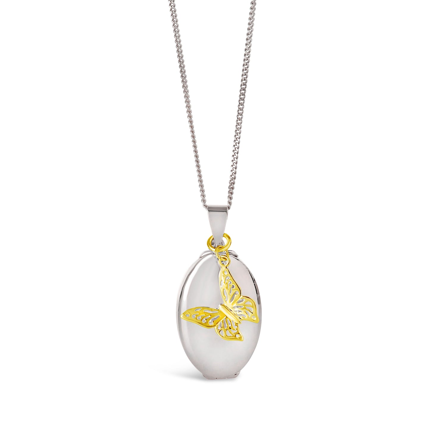 Four Photo Oval Butterfly Locket Silver & Gold + Photos