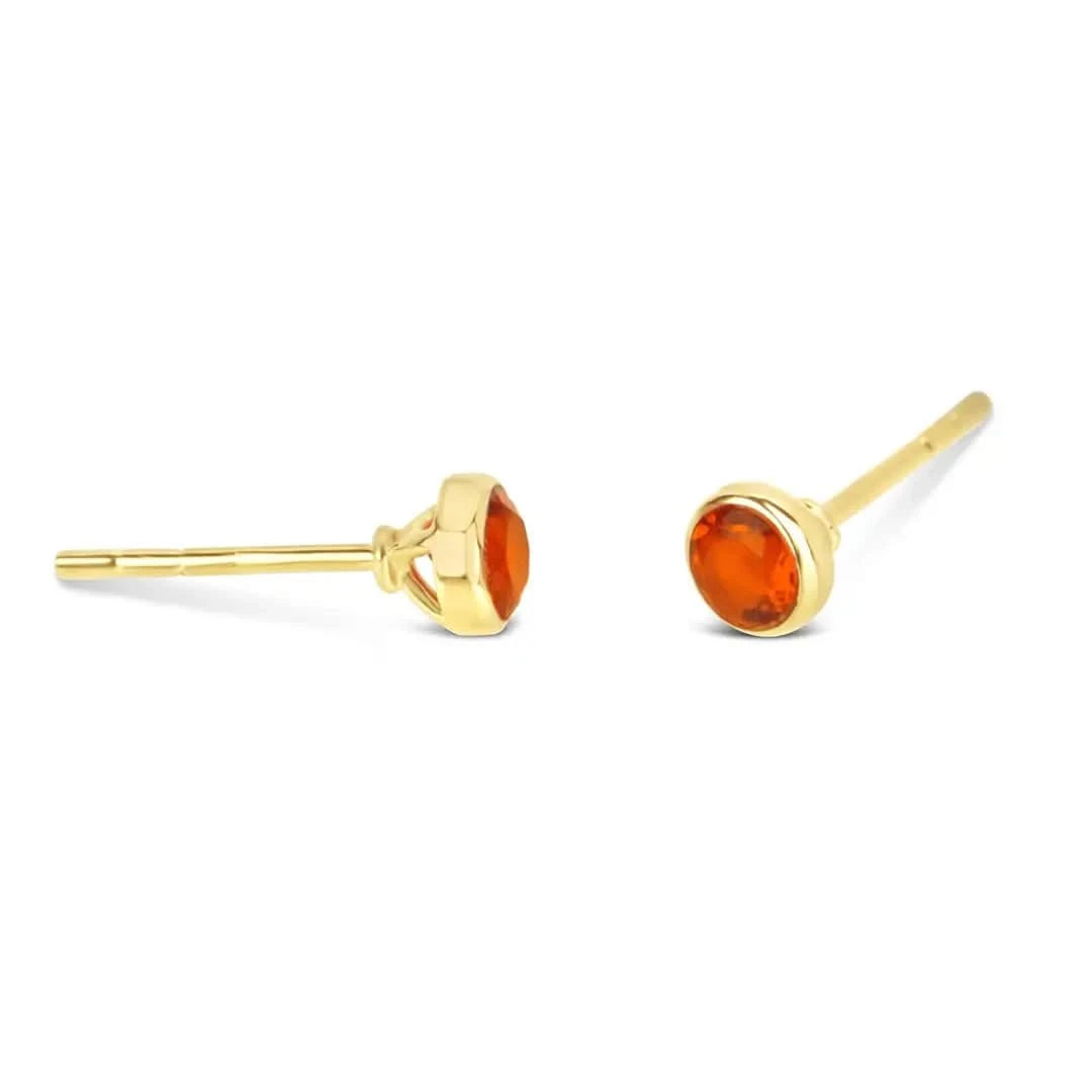 Carnelian mini stud earrings in gold front and side view