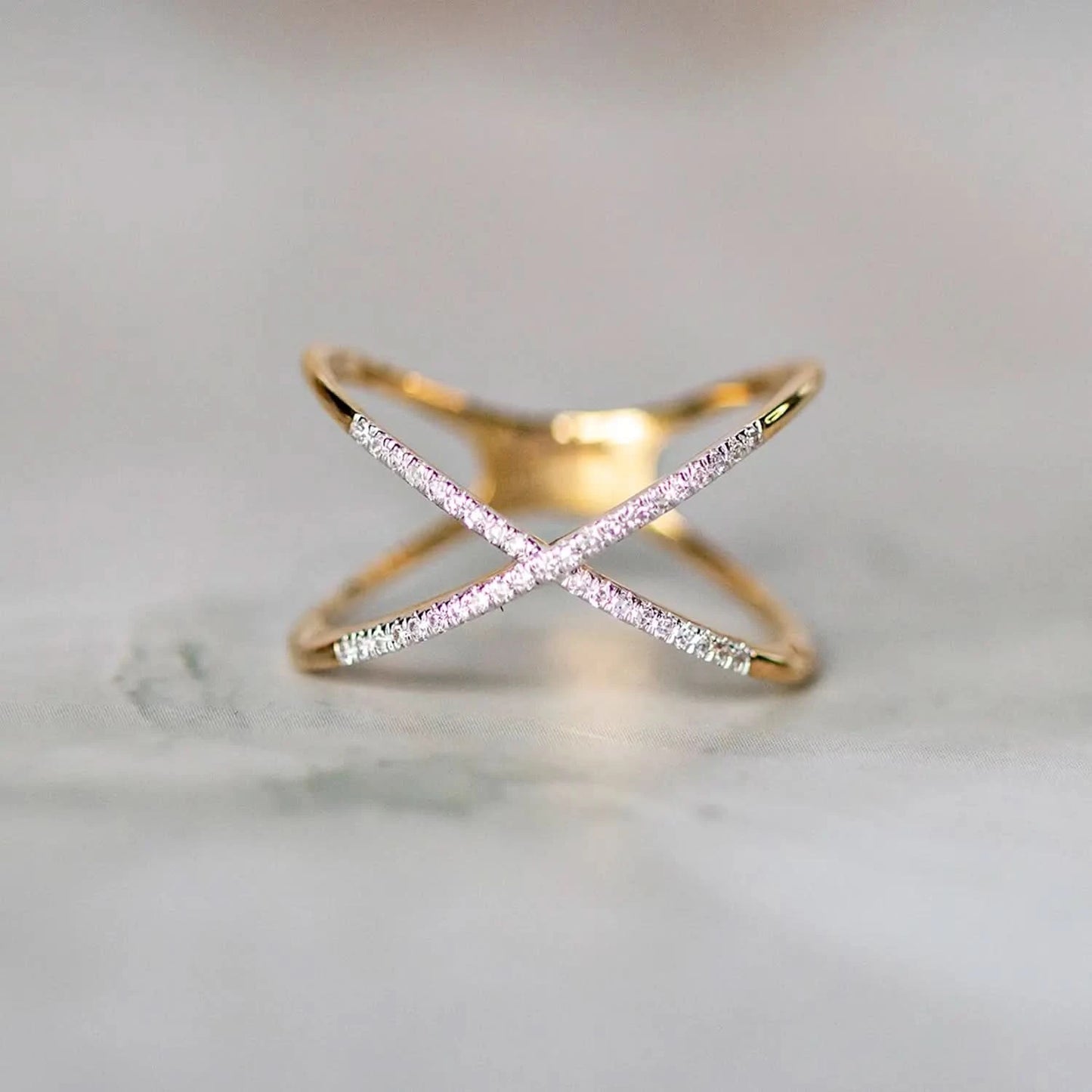 multi diamond cross solid gold ring