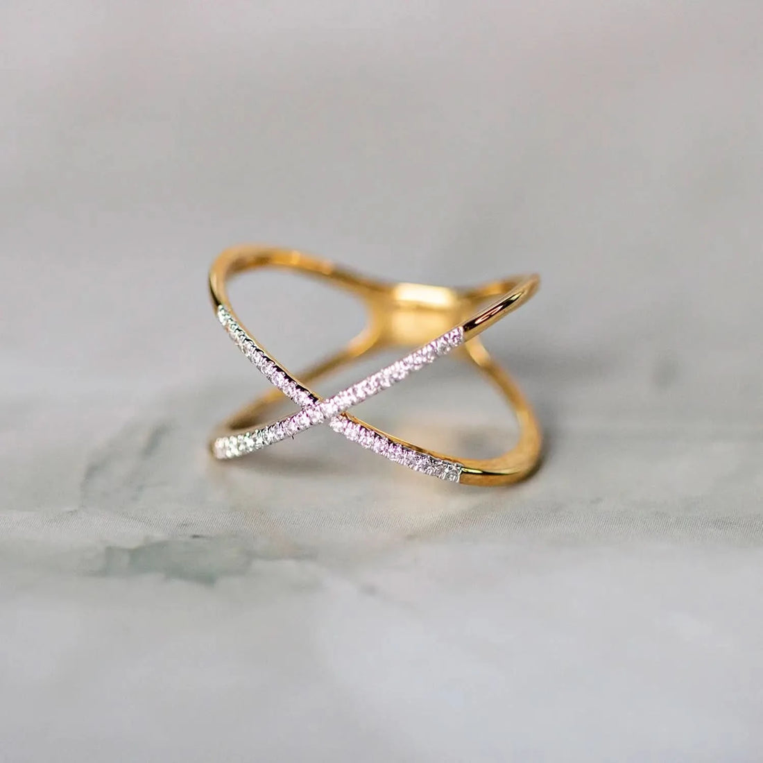 multi diamond cross solid gold ring