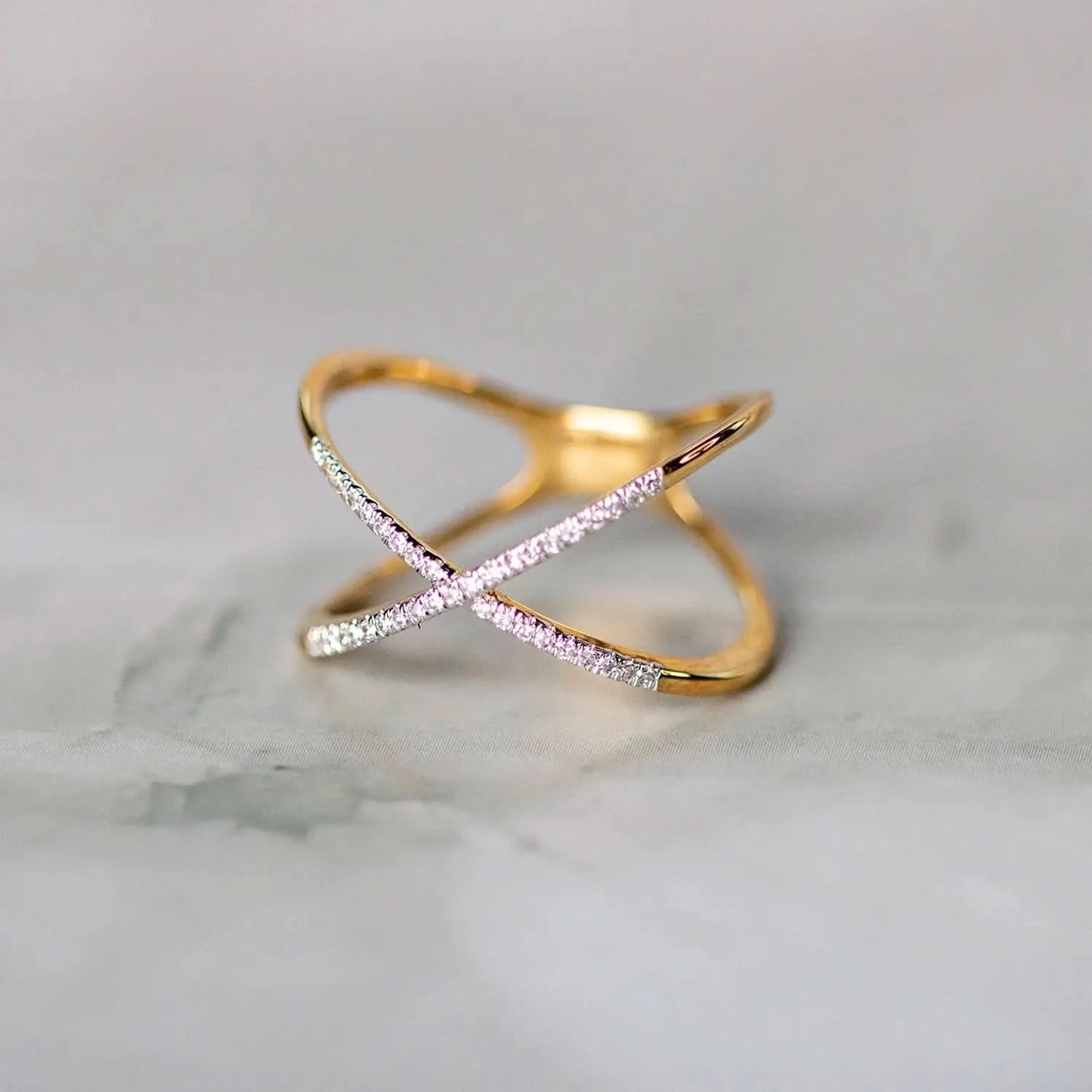 multi diamond cross solid gold ring
