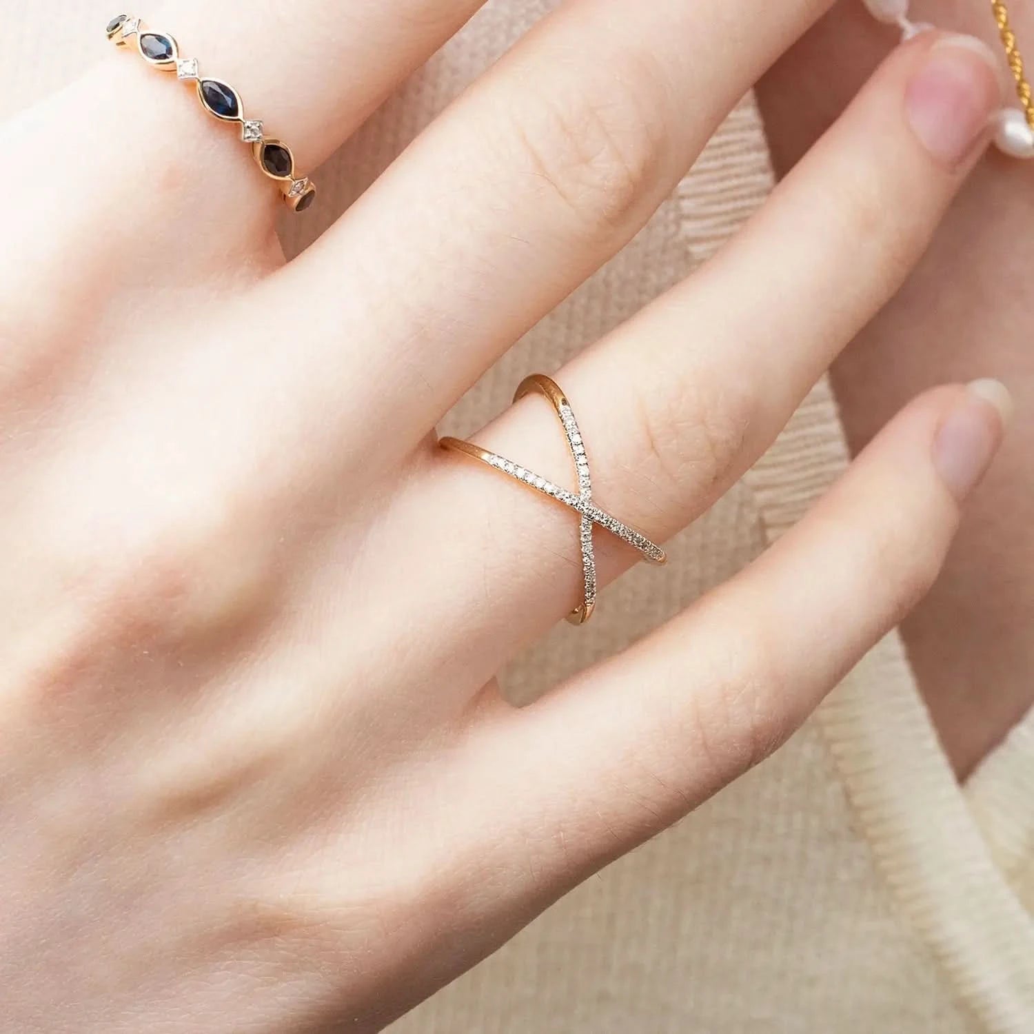 Solid Gold Diamond Cross Ring Lily Blanche