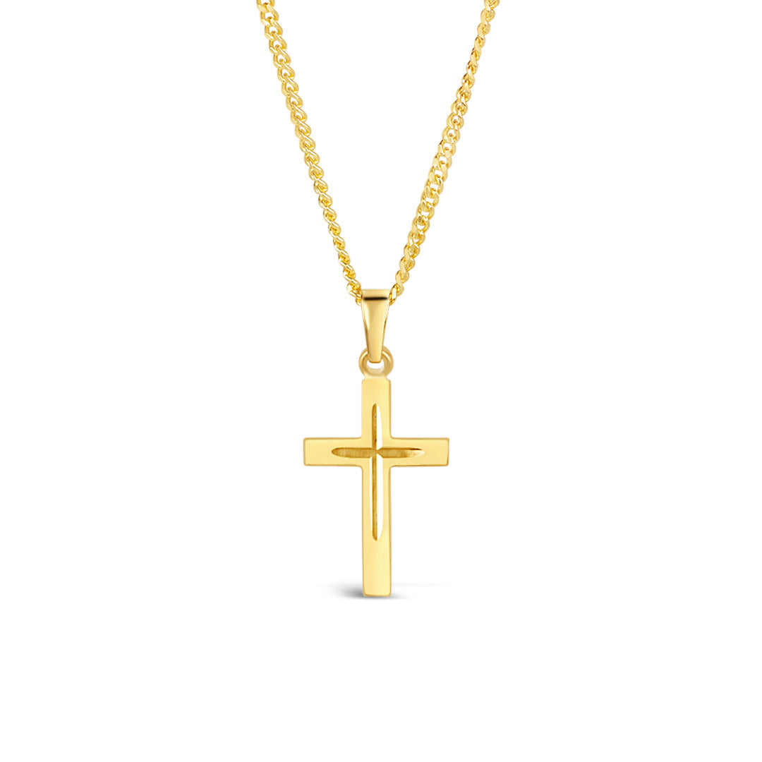 Small gold cross necklace by Lily Blanche 